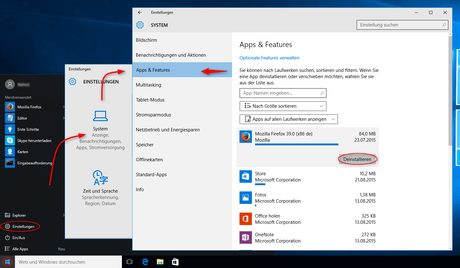 Windows 10 Programme entfernen